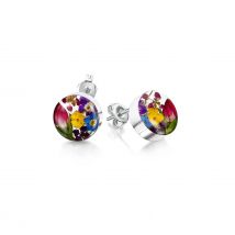 Shrieking Violet Sterling Silver Mixed Flower Round Stud Earrings - Silver
