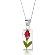 Shrieking Violet Sterling Silver Rosebud Rectangle Necklace - Option1 Value Silver