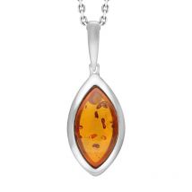 Sterling Silver Amber Curved Marquise Necklace - Silver
