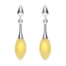 Sterling Silver Amber Long Slim Marquise Drop Stud Earrings - Silver