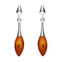 Sterling Silver Amber Long Slim Marquise Drop Stud Earrings - Silver