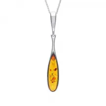 Sterling Silver Amber Long Slim Peardrop Necklace - Option1 Value Silver