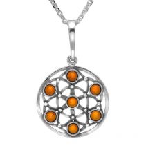 Sterling Silver Amber Round Open Necklace