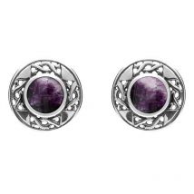 Sterling Silver Blue John Round Celtic Stud Earrings - Silver