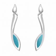 Sterling Silver Turquoise Toscana Long Marquise Drop Earrings - Silver
