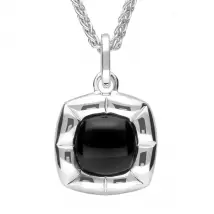 Sterling Silver Whitby Jet Ridged Cushion Necklace - Silver