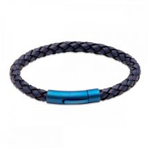 Unique & Co Matte Stainless Steel Navy Blue Leather Bracelet
