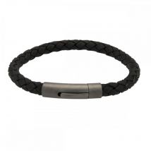 Unique & Co Matte Stainless Steel Black Leather Bracelet