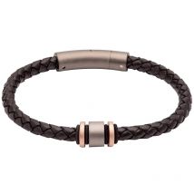 Unique & Co Matte Stainless Steel Black Leather Bracelet