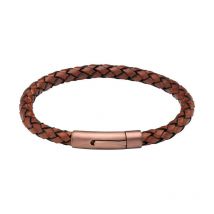 Unique & Co Matte Stainless Steel Cognac Leather Bracelet
