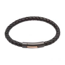 Unique & Co Stainless Steel Black Leather Bracelet