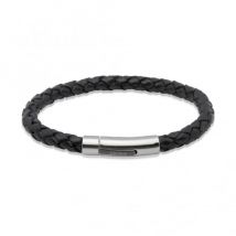 Unique & Co Stainless Steel IP Plating Black Leather Bracelet