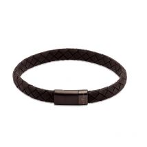 Unique & Co Stainless Steel Magnetic Clasp Black Leather Bracelet