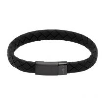 Unique & Co Stainless Steel Magnetic Clasp Black Leather Bracelet