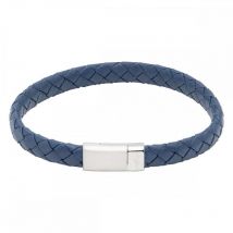 Unique & Co Stainless Steel Magnetic Clasp Navy Leather Bracelet