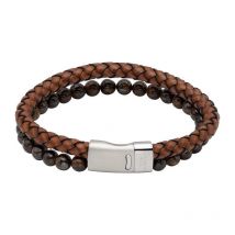 Unique & Co Stainless Steel Magnetic Clasp Tiger Eye Brown Leather Bracelet