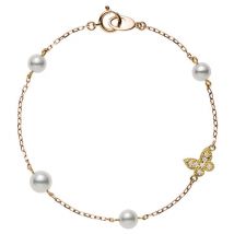 Mikimoto 18ct Rose Gold White Akoya Pearl Diamond Butterfly Chain Bracelet - Rose Gold