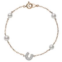 Mikimoto 18ct Rose Gold White Akoya Pearl Diamond Horseshoe Chain Bracelet - Rose Gold