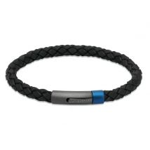 Unique & Co Stainless Steel Blue IP Black Leather Bracelet