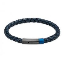 Unique & Co Stainless Steel Blue IP Navy Leather Bracelet