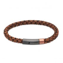 Unique & Co Stainless Steel Dark Brown Leather Bracelet