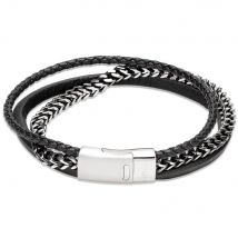 Unique & Co Stainless Steel Three Row Leather Bracelet 21cm