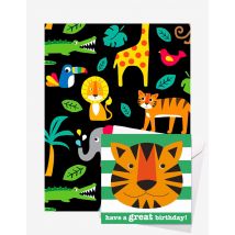 Birthday Jungle Gift Wrap + Personalised Card Bundle