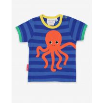 Organic Octopus Applique Dark Blue Striped T-Shirt - 6-12m / 80cm