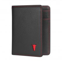 Bifold Leather Wallet (with RFID Protection) - Black with Red Detail