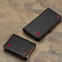 iPhone 15 Pro Max Case (with Stand Function) + Mens Leather Wallet Bundle - Black with Red Detail / Tan