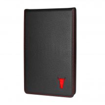 Leather Golf Scorecard Holder and Yardage Book Cover - Black with Red Detail