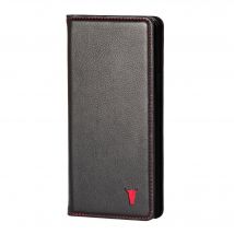 iPhone XR Leather Case (Stand & Card Holder) - Black with Red Detail