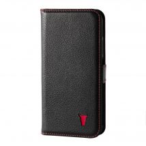 iPhone X / iPhone XS Leather Case (with Stand function) - Black with Red Detail
