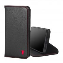 iPhone 11 Leather Case (with Stand function) - Black with Red Detail