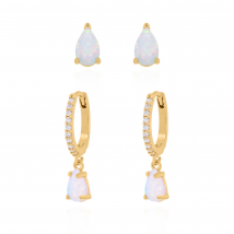 Opal Earring Gift Set | Huggie Hoops & Stud Earrings | 18k Gold Plated