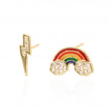 Hope Rainbow & Lightning Stud Earrings | 14K Gold Plated