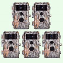 Pack x5 Caméras Piege Photographique Nocturne Vision 64MP HD1296P,Détection de Mouvement PIR de 70° Étanche IP66 et Fonction Time Lapse |A252 Gris