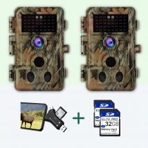 Pack x2 Caméras Piège Photo 48MP HD 1296P et Nocturne Vision,0,1s Vitesse de Dclenchement IP66 Étanche, carte SD 32Go et lecteur carte SD|A262 Vert