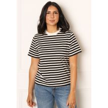 ONLY Cotton Relaxed Stripe Short Sleeve T-shirt in Black & White - S