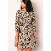 Leopard Spot Fit Flare Mini Dress with Angel Sleeve in Black & Cream - UK12