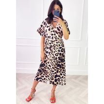 VERO MODA Ulina Leopard Print Wrap Midi Dress in Brown & Black - L