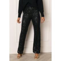 PIECES Delphia Sequin High Waist Wide Trousers in Black - S