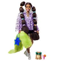 Barbie Extra Muñeca Cabello con Forma de Borlas Con Coletas y Lazos y Cachorro Pomerania