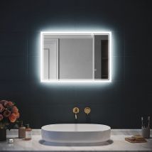 SIRHONA 3X loupe Miroir LED Salle de Bain avec éclairage, Miroir avec Horloge Numérique, Miroir Lumineux Salle de Bain Anti-Buée, 100x60cm