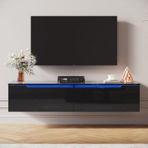 SIRHONA Tableau TV avec éclairage LED Suspendu Noir Brillant 140x35x30 cm