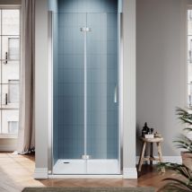SIRHONA Porte de douche plié en Verre Transparent 6mm Securit  76/80/90x195cm blanc