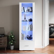 SIRHONA Vitrine en verre avec éclairage LED façade brillante avec 4 étagères et 1 tiroir Vitrine sur pied vitrine de salon 550 x 350 x 1720 mm