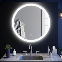 SIRHONA 80cm Miroir de Salle de Bain à LED Rond Anti-buée avec éclairage intégré Blanc Froid Miroir Rond Mural