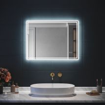 SIRHONA Miroir LED Salle de Bain Bluetooth 80x60cm Miroir Lumineux Salle de Bain avec Eclairage Intégré Anti-buée