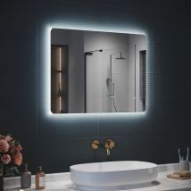 SIRHONA Miroir LED Salle de Bain 80x60cm Miroir Lumineux Salle de Bain avec Eclairage Intégré Anti-buée